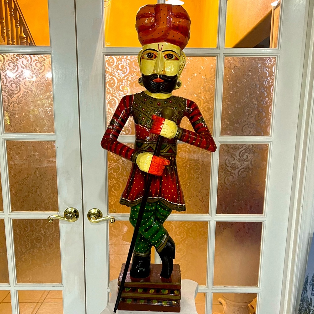 Wooden Indian Hand Panted Carved Chokidar/Home Guard
 P1231